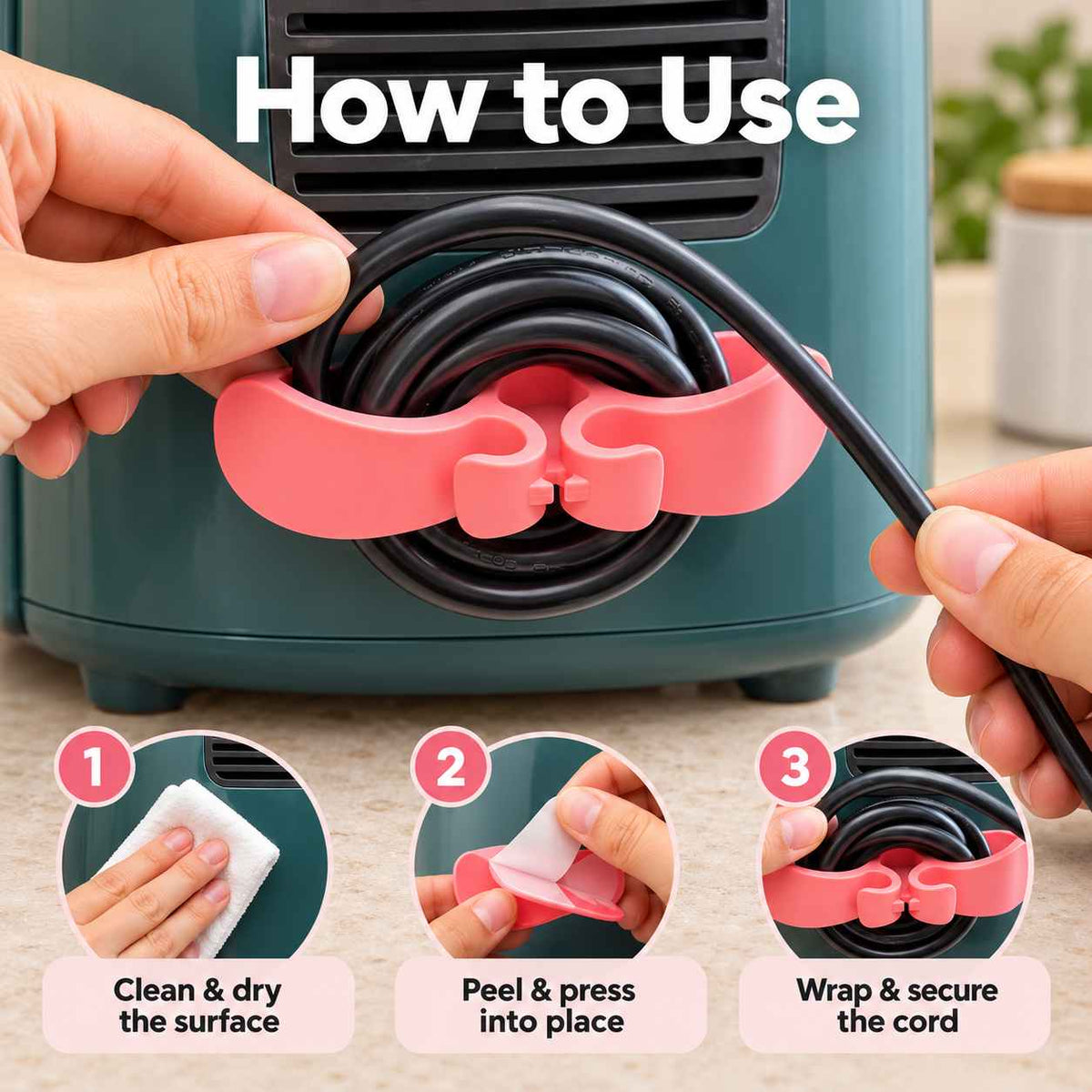 Self-Adhesive Appliance Cord Clip