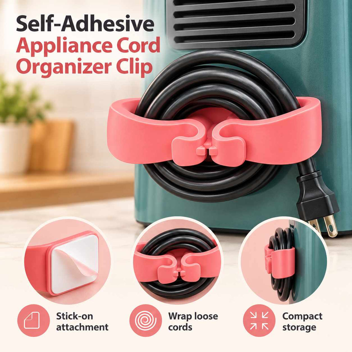 Self-Adhesive Appliance Cord Clip