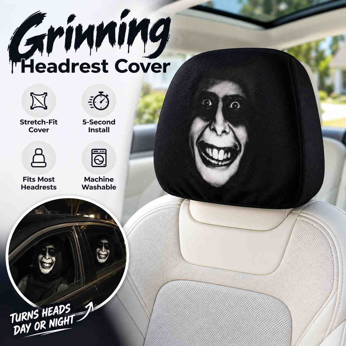 Grinning Headrest Cover