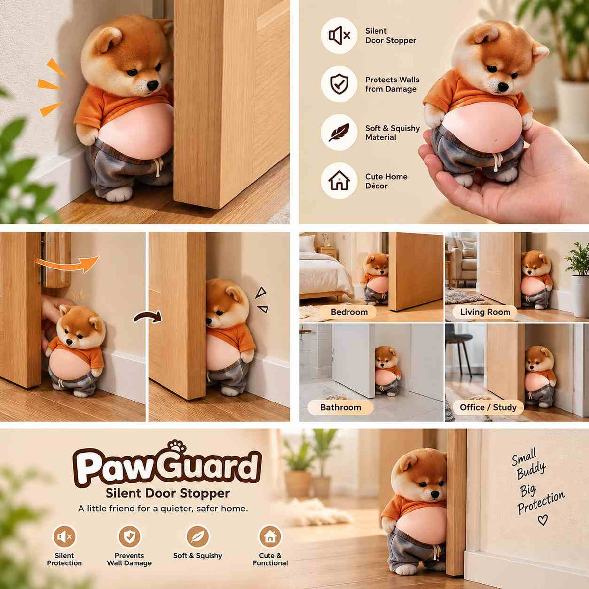 PawGuard Silent Door Stopper - Pack of 4