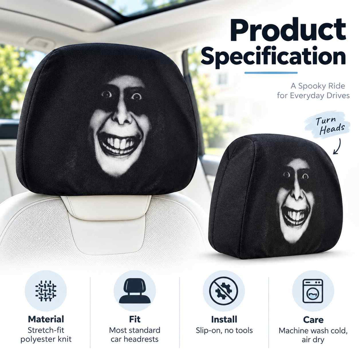 Grinning Headrest Cover